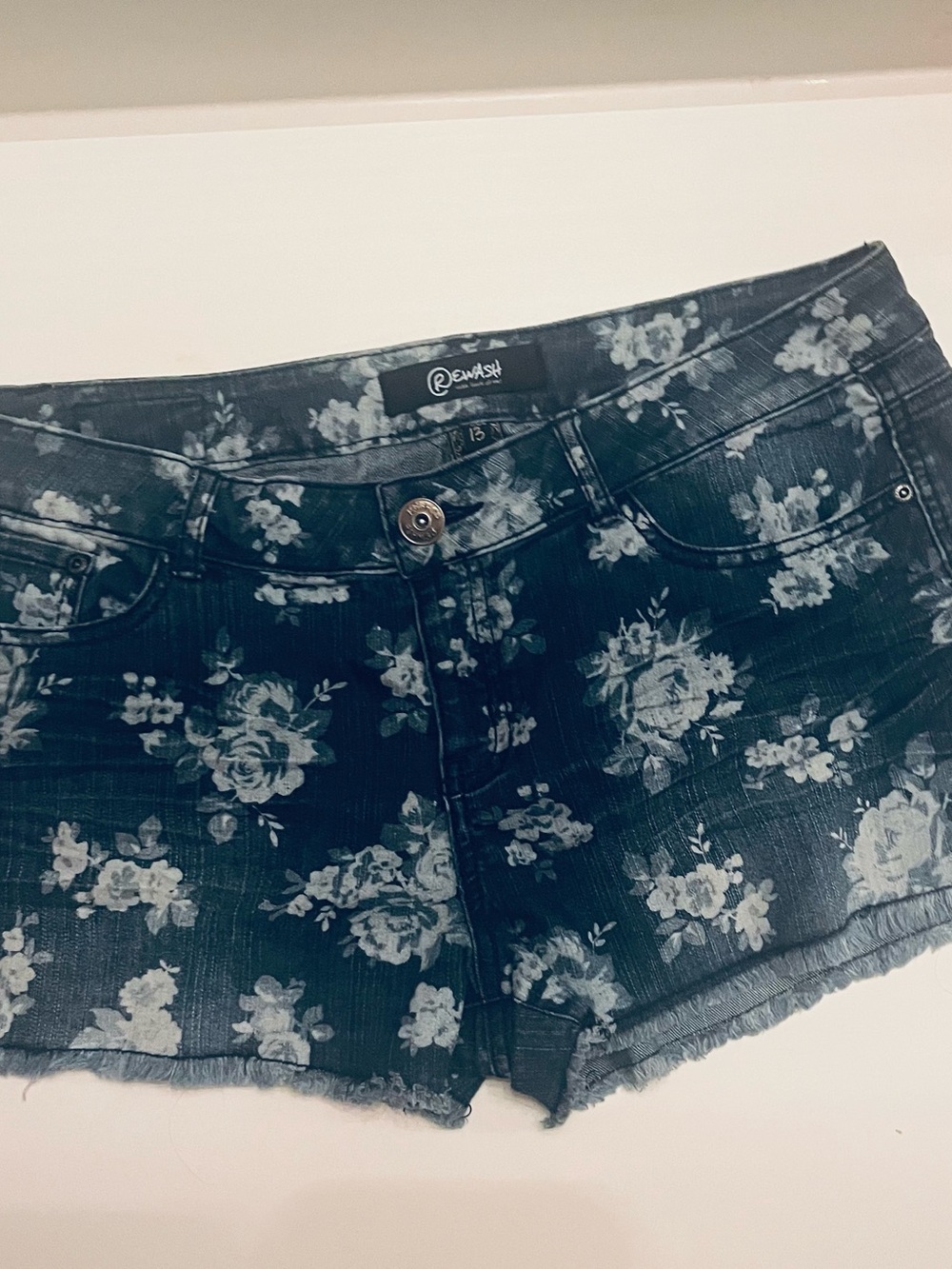 Rewash Blue  Floral Denim Cutoff Shorts
